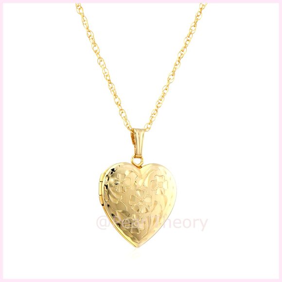 14K Gold-Filled Hand Engraved Heart Locket Necklace 18